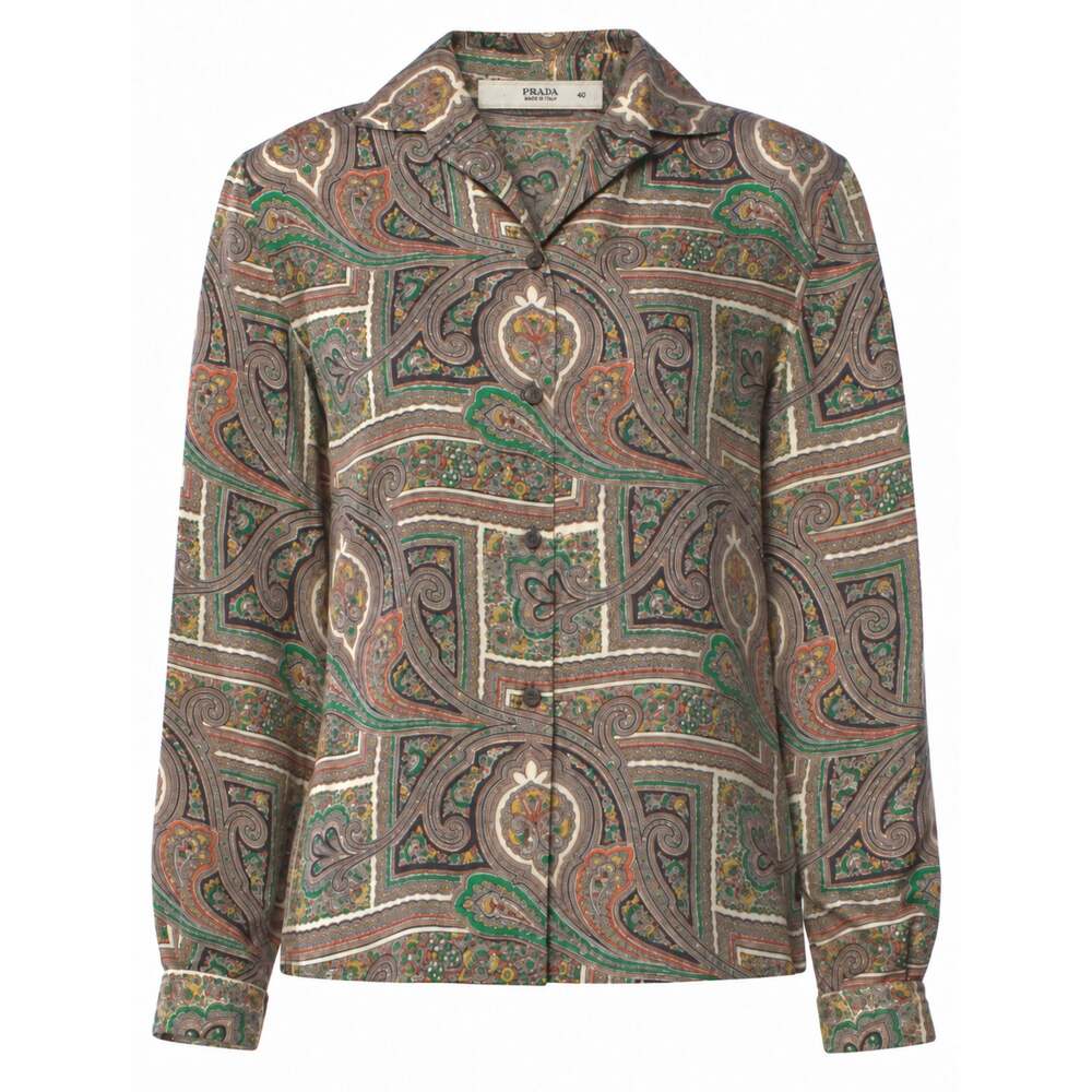 Prada Vintage 2000's Paisley Printed Silk Button Down Shirt Size IT 40